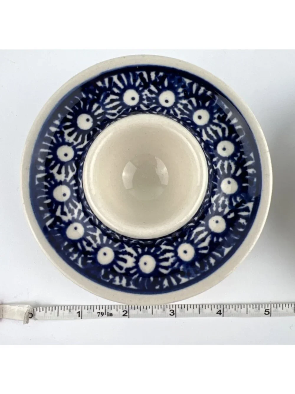 Polish Pottery Set of 2 Soft Egg Cup Holder Plates Boleslawiec Blue and White